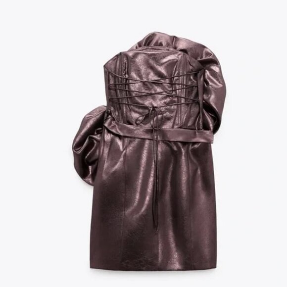 NWT ZARA Voluminous Flower Strapless Mini Metallic Dress Crossover Strap - Picture 12 of 13